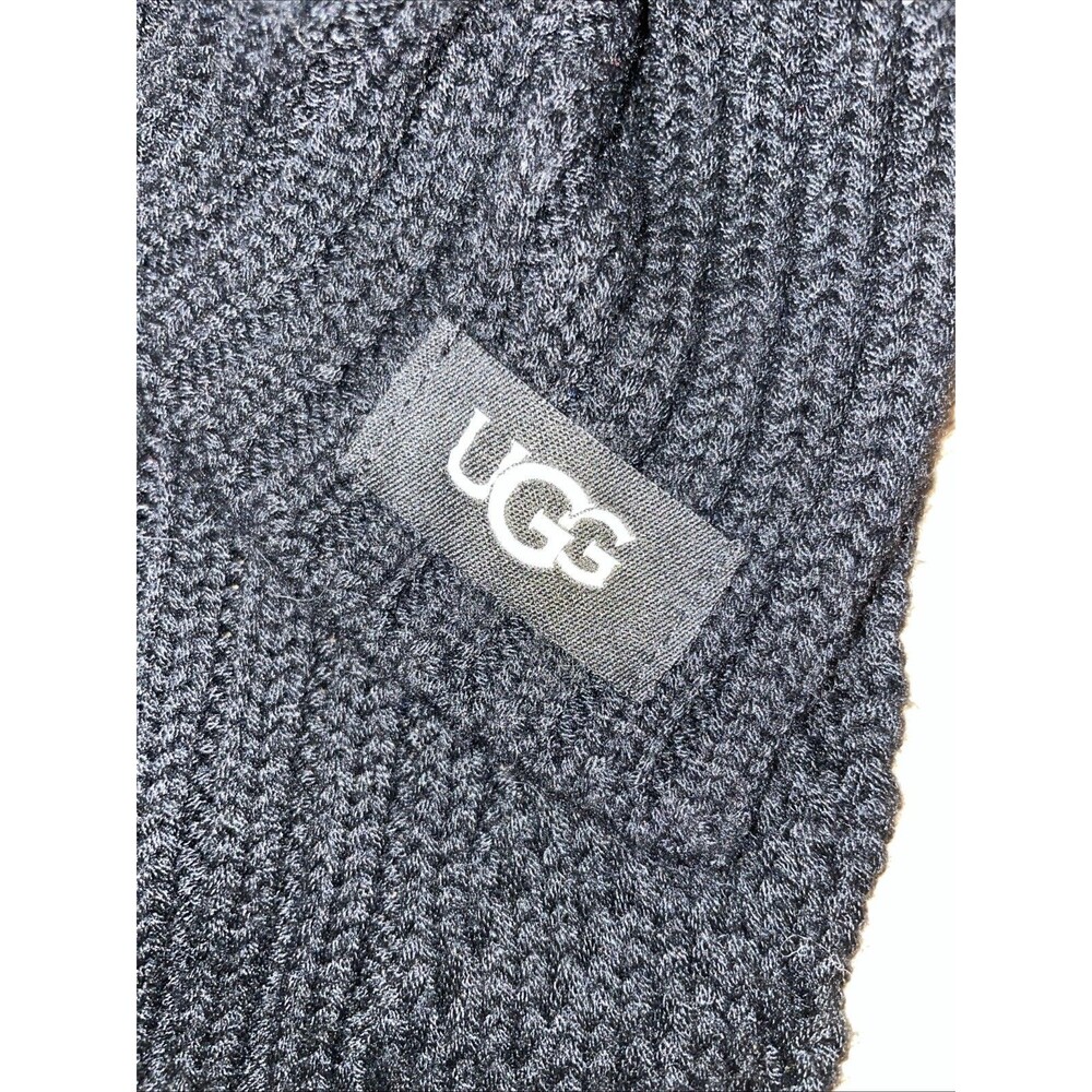 UGG Women's Black Chunky Rib Knit Scarf Wool Blend One Size OS/TU Soft Winter - Picture 5 of 5